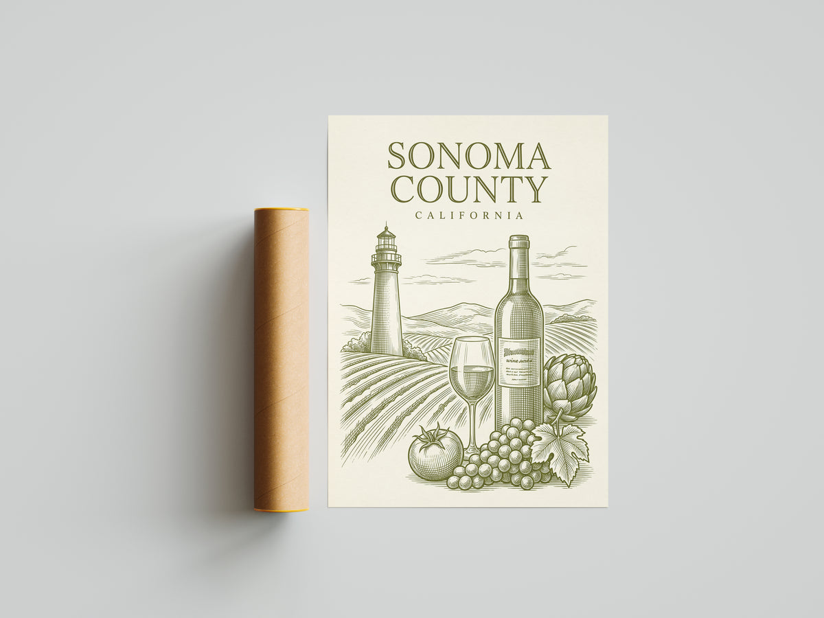 Vintage Sonoma County Travel Poster - Wine Country Wall Art Print