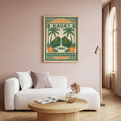 Vintage Kauai Travel Poster - Retro Hawaii Tropical Wall Art Print