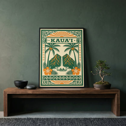 Vintage Kauai Travel Poster - Retro Hawaii Tropical Wall Art Print