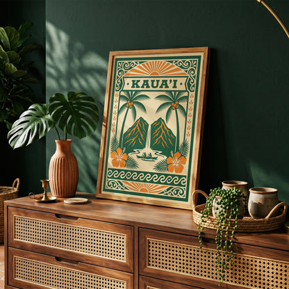 Vintage Kauai Travel Poster - Retro Hawaii Tropical Wall Art Print