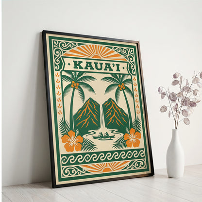 Vintage Kauai Travel Poster - Retro Hawaii Tropical Wall Art Print