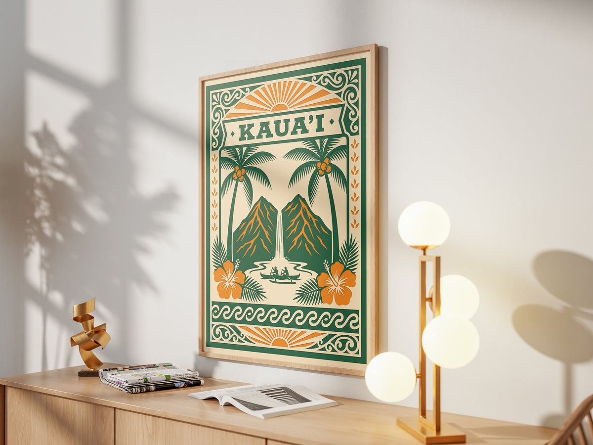 Vintage Kauai Travel Poster - Retro Hawaii Tropical Wall Art Print