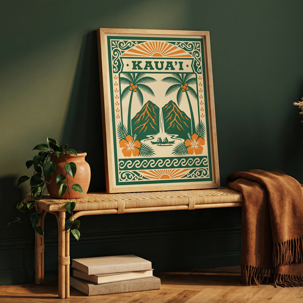 Vintage Kauai Travel Poster - Retro Hawaii Tropical Wall Art Print