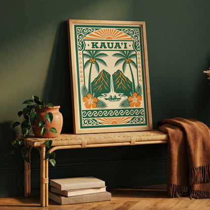 Vintage Kauai Travel Poster - Retro Hawaii Tropical Wall Art Print