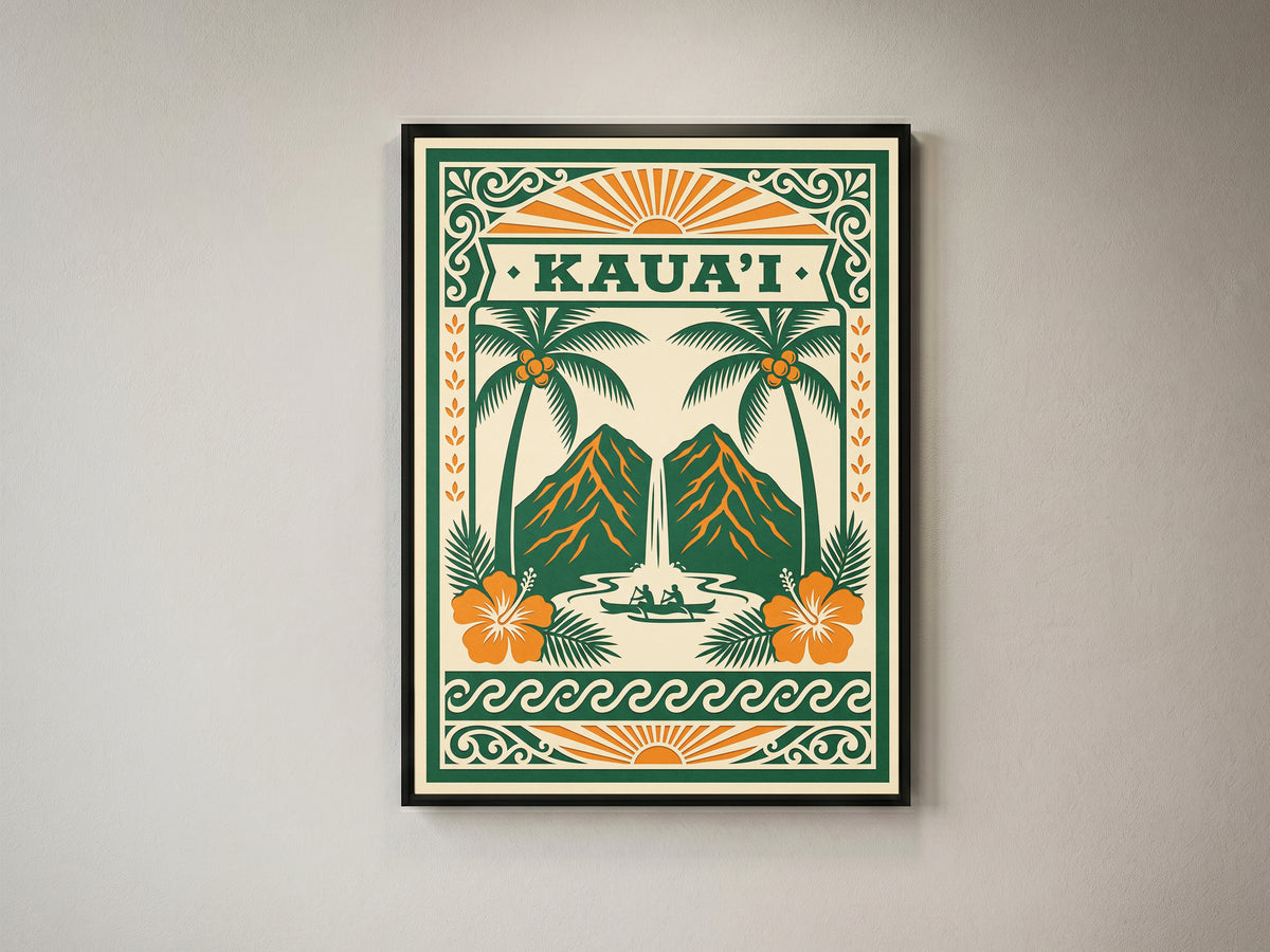 Vintage Kauai Travel Poster - Retro Hawaii Tropical Wall Art Print