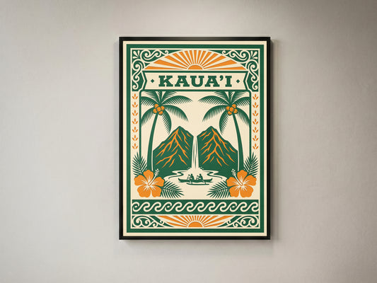 Vintage Kauai Travel Poster - Retro Hawaii Tropical Wall Art Print