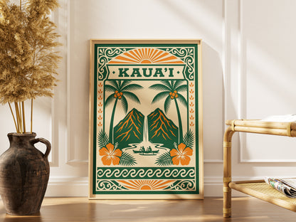 Vintage Kauai Travel Poster - Retro Hawaii Tropical Wall Art Print
