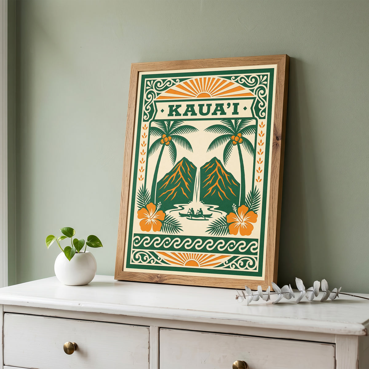 Vintage Kauai Travel Poster - Retro Hawaii Tropical Wall Art Print