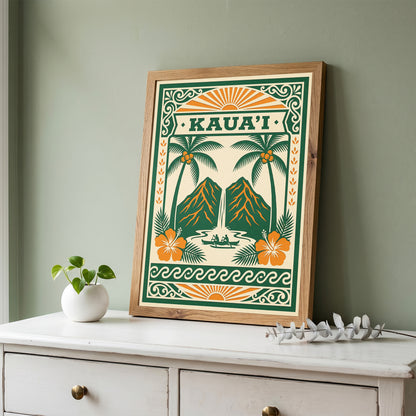 Vintage Kauai Travel Poster - Retro Hawaii Tropical Wall Art Print