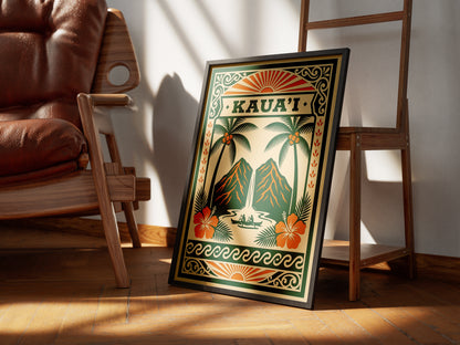 Vintage Kauai Travel Poster - Retro Hawaii Tropical Wall Art Print