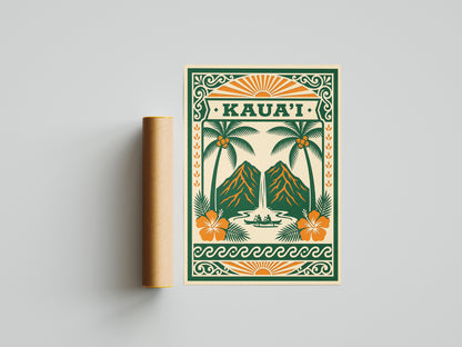 Vintage Kauai Travel Poster - Retro Hawaii Tropical Wall Art Print