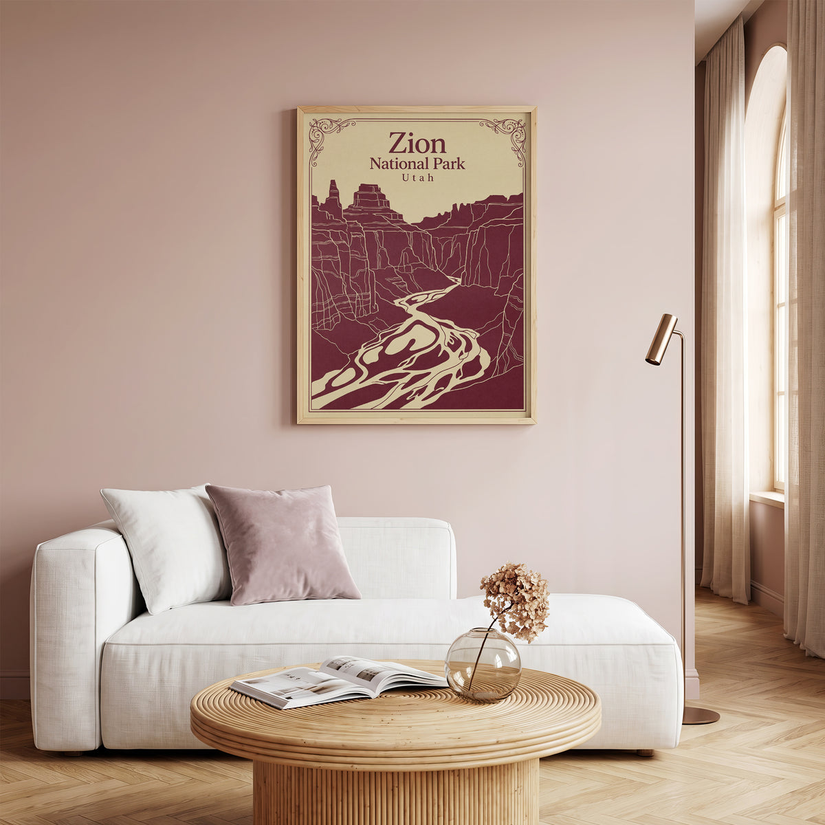 Vintage Zion National Park Poster - Utah Canyon & Virgin River Wall Art Print