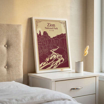 Vintage Zion National Park Poster - Utah Canyon & Virgin River Wall Art Print