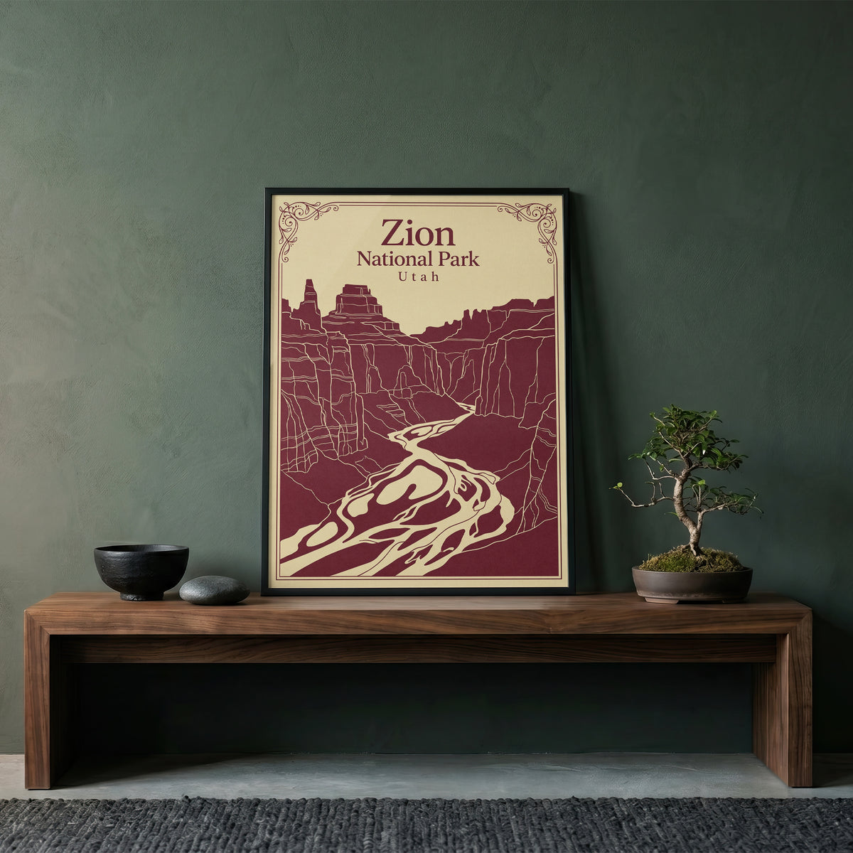 Vintage Zion National Park Poster - Utah Canyon & Virgin River Wall Art Print