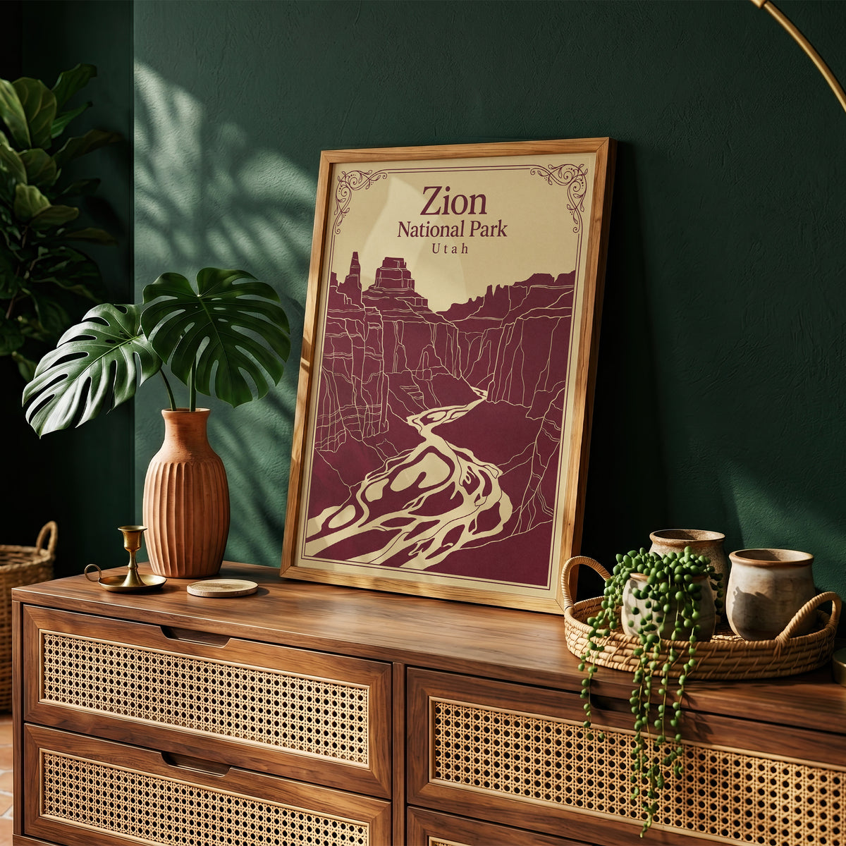 Vintage Zion National Park Poster - Utah Canyon & Virgin River Wall Art Print