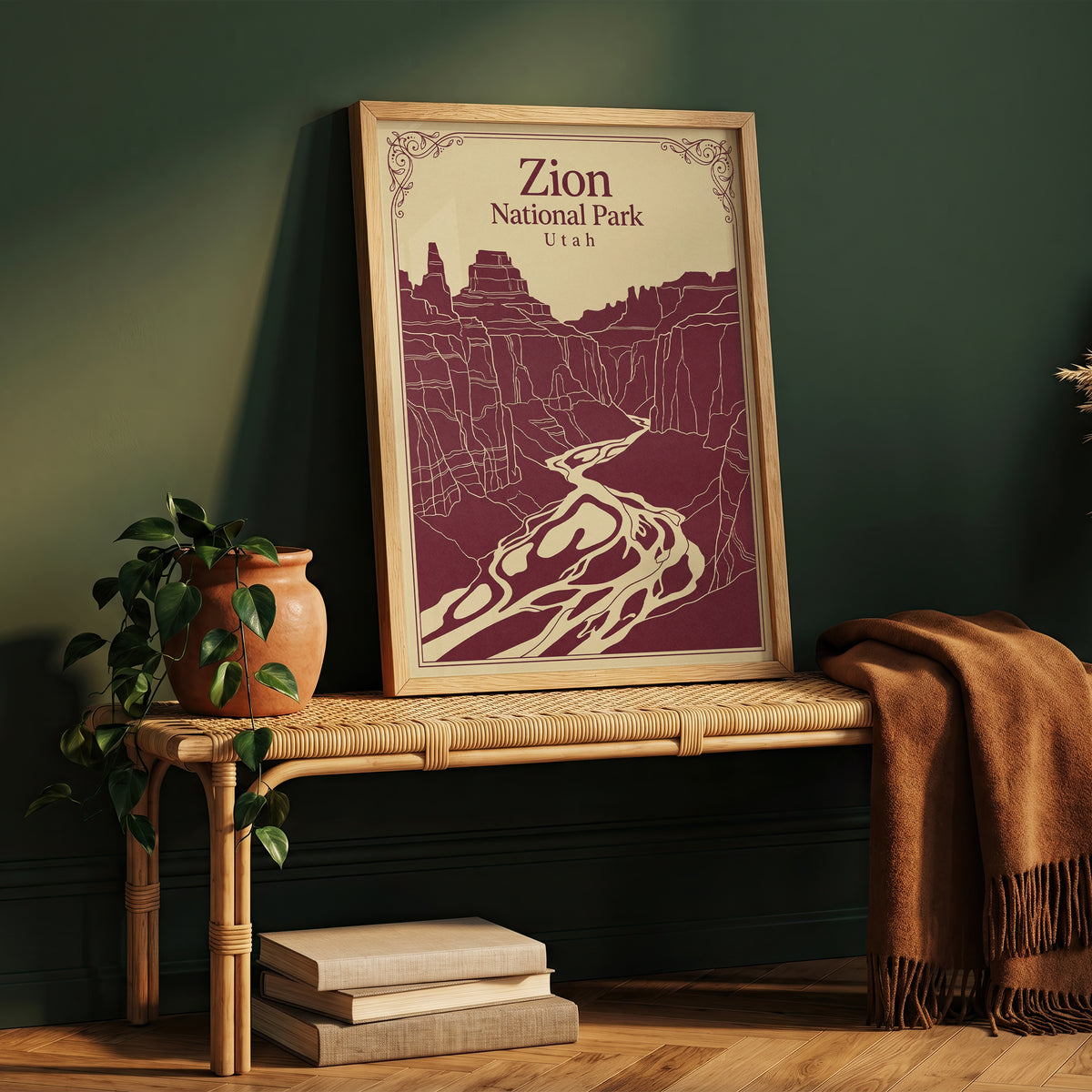 Vintage Zion National Park Poster - Utah Canyon & Virgin River Wall Art Print