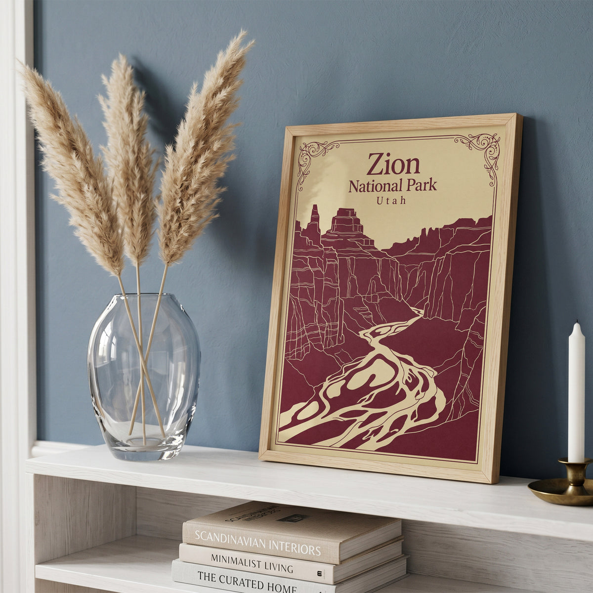 Vintage Zion National Park Poster - Utah Canyon & Virgin River Wall Art Print