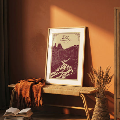 Vintage Zion National Park Poster - Utah Canyon & Virgin River Wall Art Print