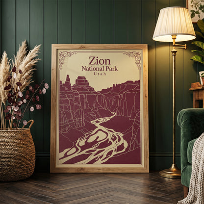 Vintage Zion National Park Poster - Utah Canyon & Virgin River Wall Art Print
