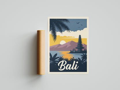 Bali Retro Travel Poster Vintage Indonesia Beach Wall Art Print