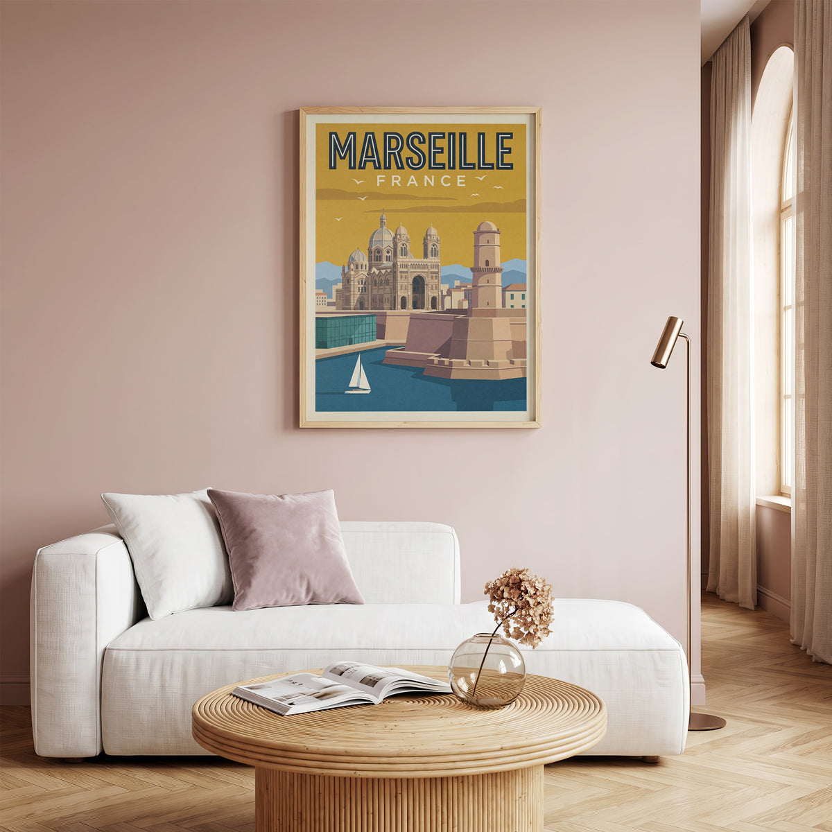 Marseille France Retro Travel Poster Coastal French Wall Art Print