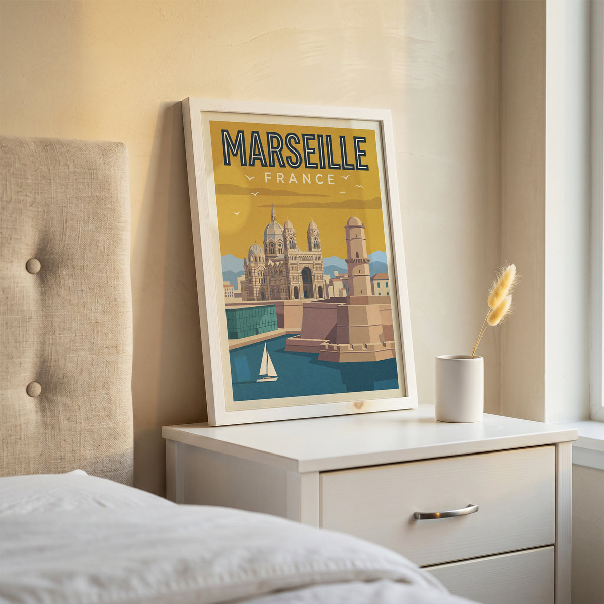 Marseille France Retro Travel Poster Coastal French Wall Art Print