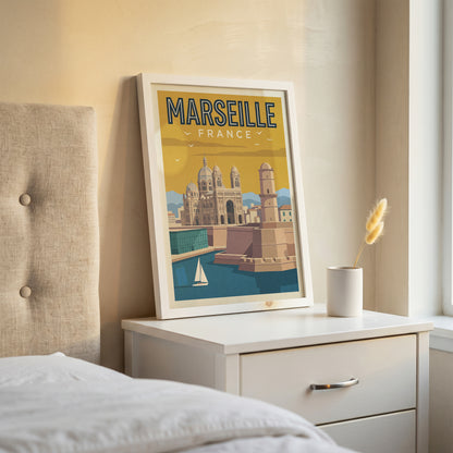 Marseille France Retro Travel Poster Coastal French Wall Art Print