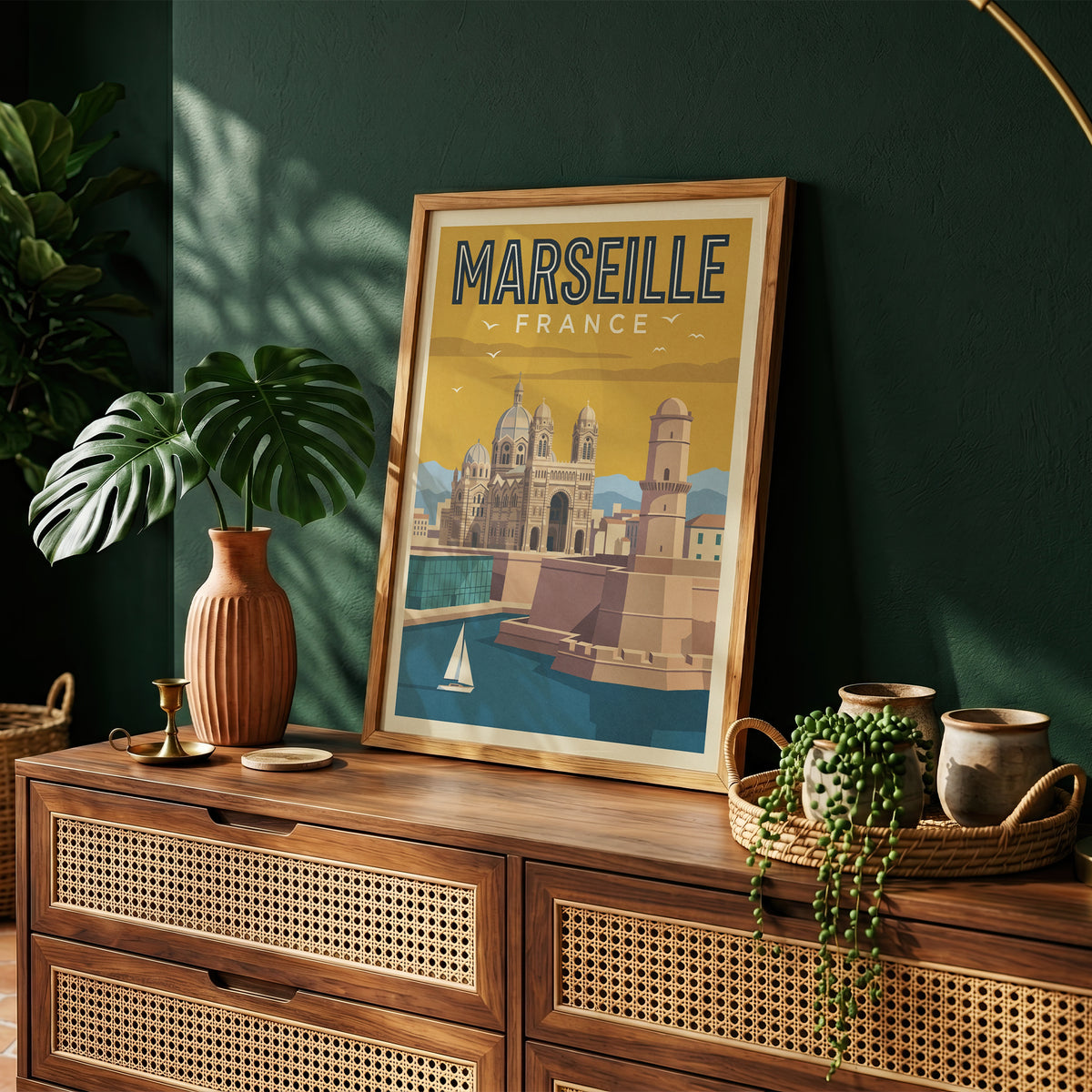 Marseille France Retro Travel Poster Coastal French Wall Art Print