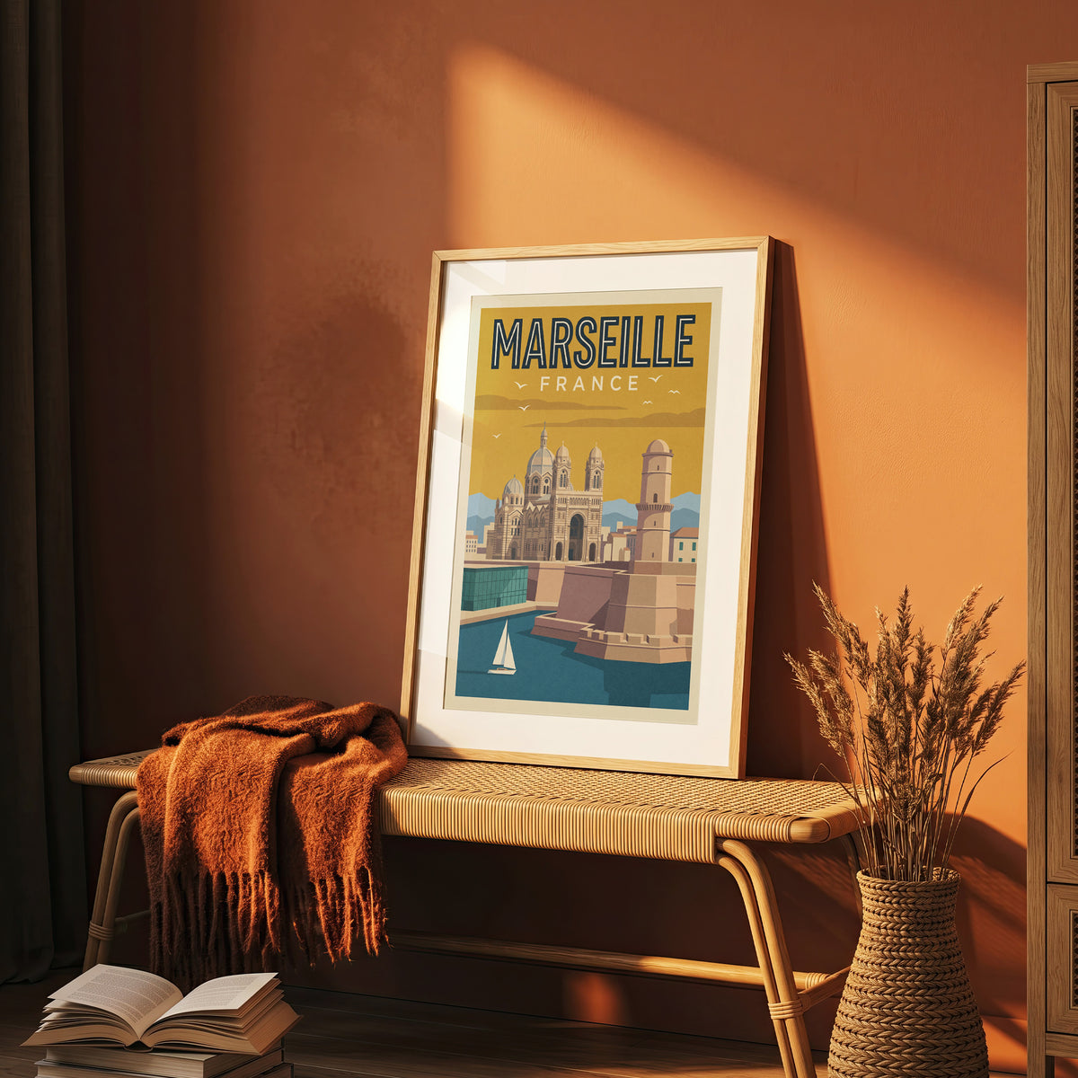 Marseille France Retro Travel Poster Coastal French Wall Art Print