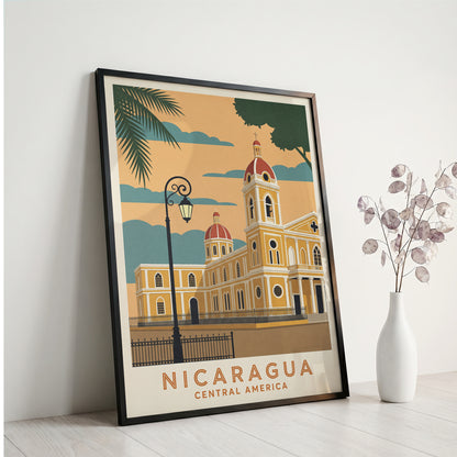 Nicaragua Granada Vintage Travel Poster Central America Wall Art Print
