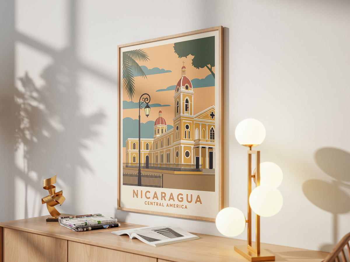 Nicaragua Granada Vintage Travel Poster Central America Wall Art Print