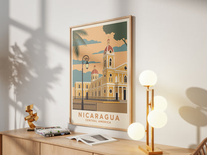 Nicaragua Granada Vintage Travel Poster Central America Wall Art Print