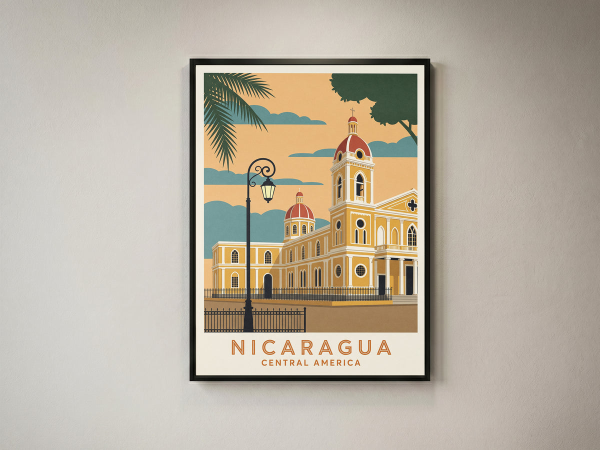 Nicaragua Granada Vintage Travel Poster Central America Wall Art Print