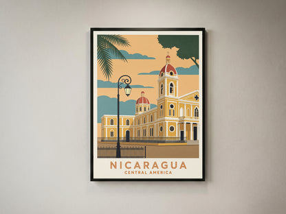 Nicaragua Granada Vintage Travel Poster Central America Wall Art Print