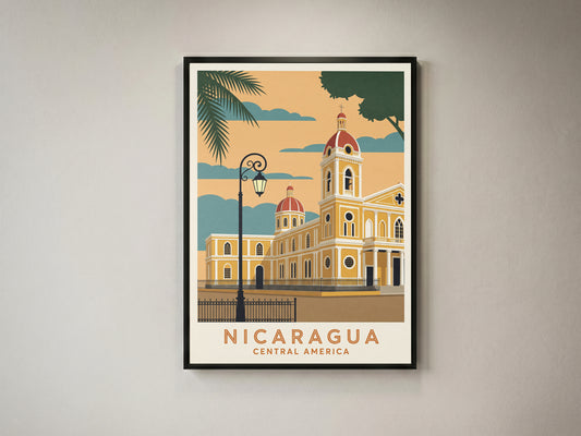 Nicaragua Granada Vintage Travel Poster Central America Wall Art Print