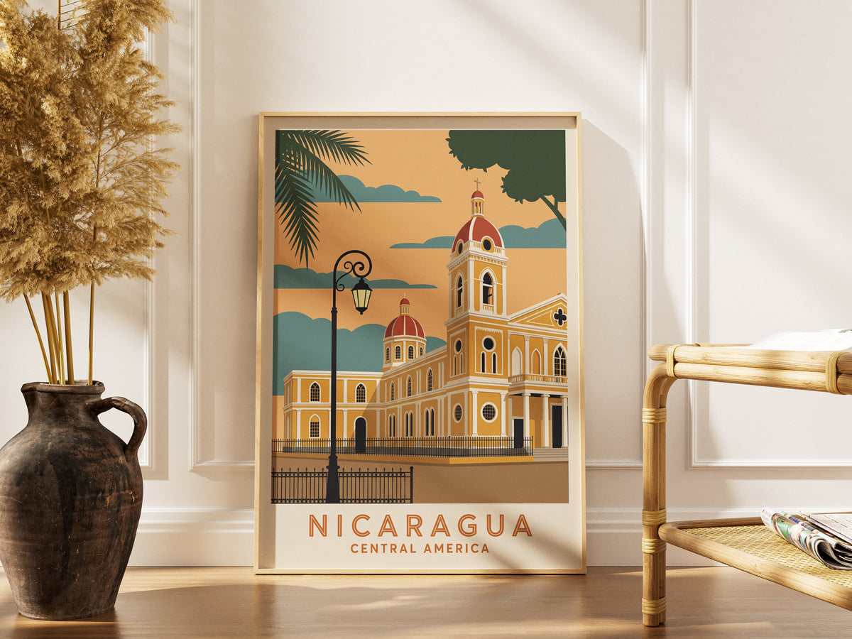 Nicaragua Granada Vintage Travel Poster Central America Wall Art Print