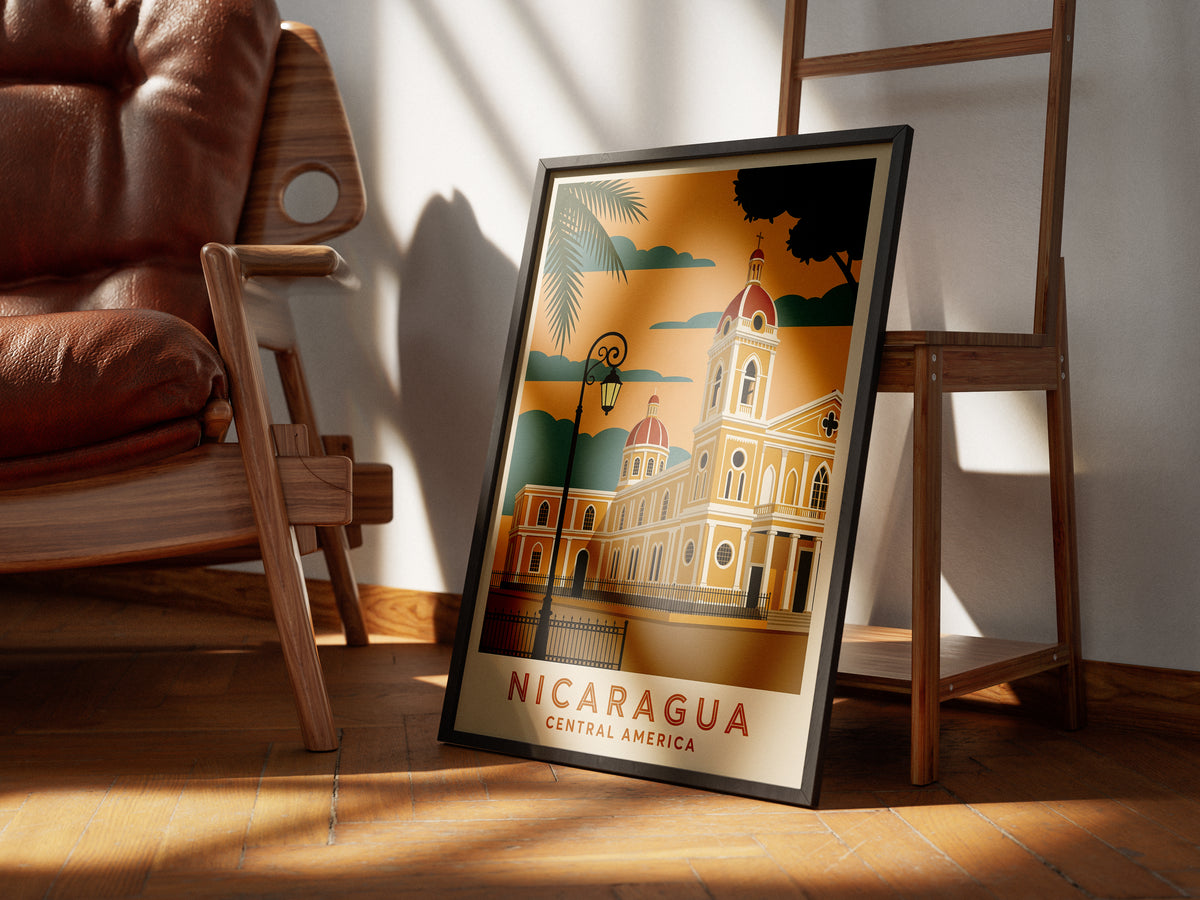 Nicaragua Granada Vintage Travel Poster Central America Wall Art Print