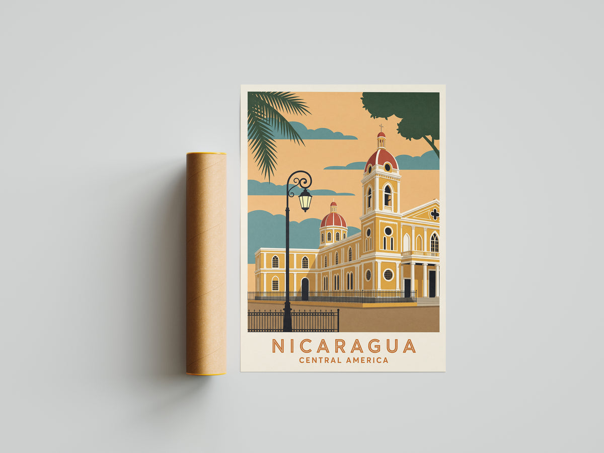 Nicaragua Granada Vintage Travel Poster Central America Wall Art Print