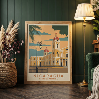 Nicaragua Granada Vintage Travel Poster Central America Wall Art Print