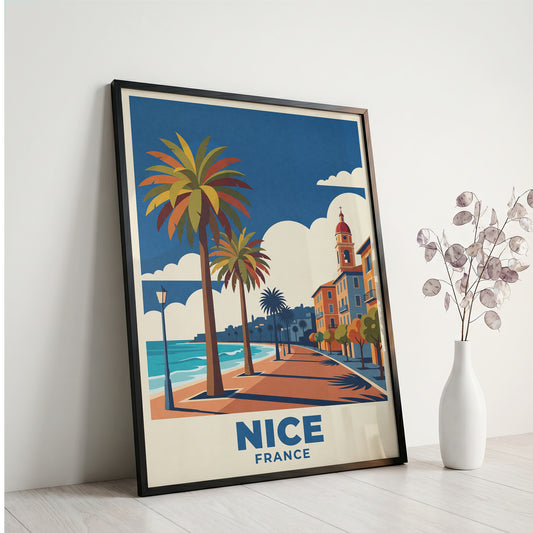 Nice France Vintage Travel Poster Wall Art Print French Riviera Decor