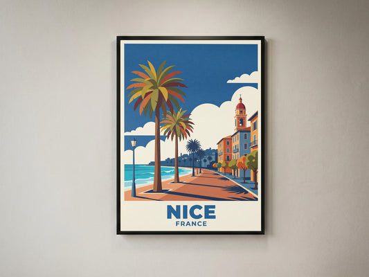 Nice France Vintage Travel Poster Wall Art Print French Riviera Decor