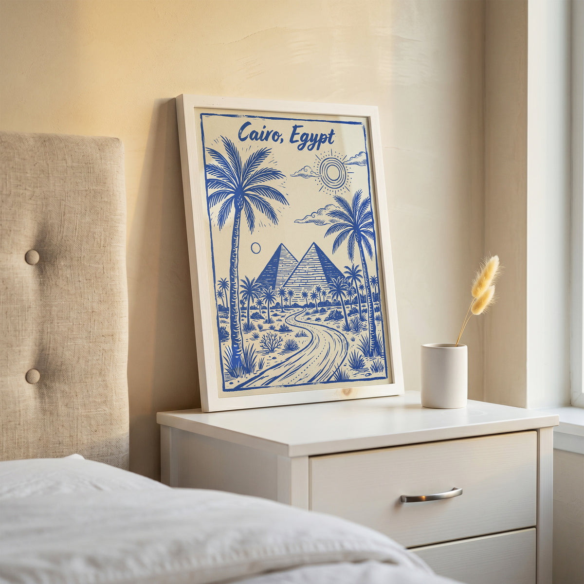 Cairo Egypt Retro Vintage Travel Poster Block Print Wall Art Print