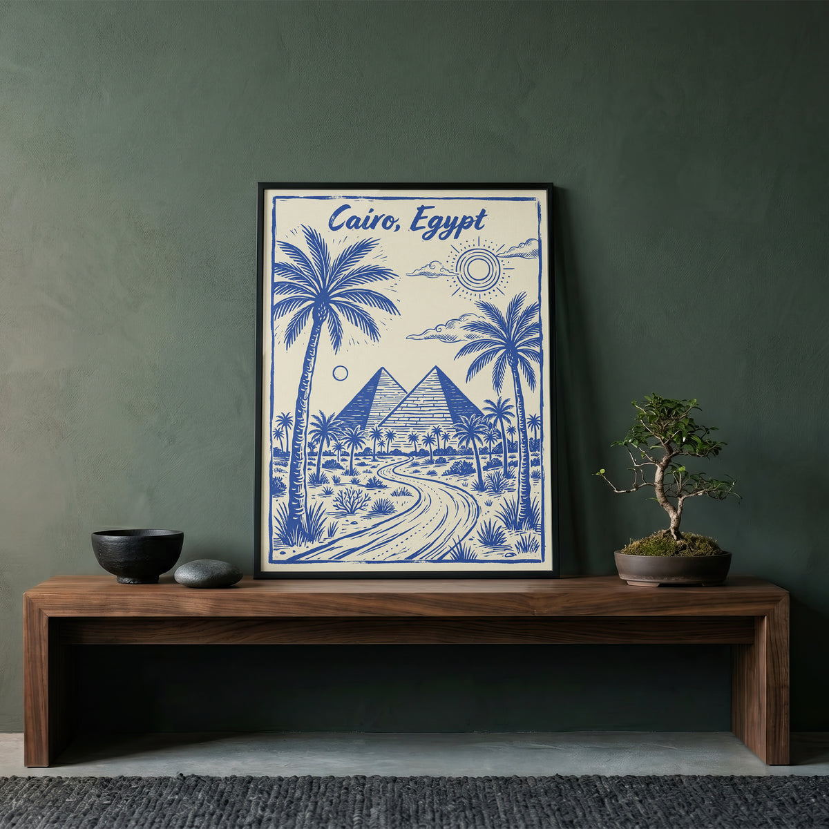 Cairo Egypt Retro Vintage Travel Poster Block Print Wall Art Print