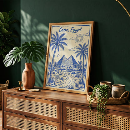 Cairo Egypt Retro Vintage Travel Poster Block Print Wall Art Print