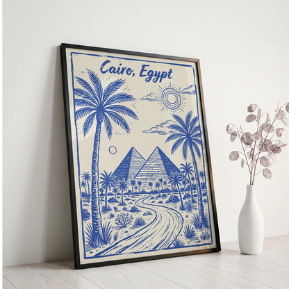 Cairo Egypt Retro Vintage Travel Poster Block Print Wall Art Print