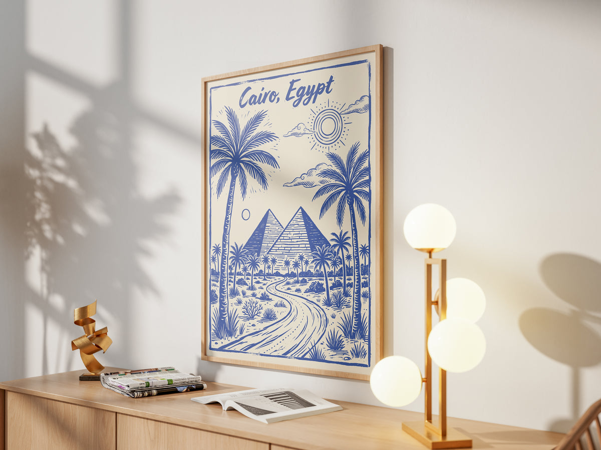 Cairo Egypt Retro Vintage Travel Poster Block Print Wall Art Print