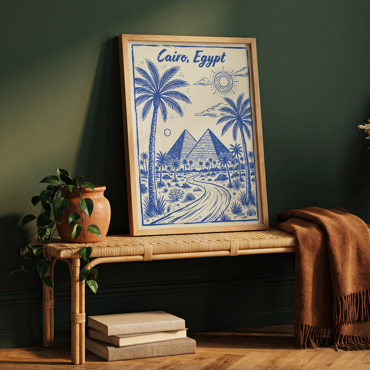 Cairo Egypt Retro Vintage Travel Poster Block Print Wall Art Print