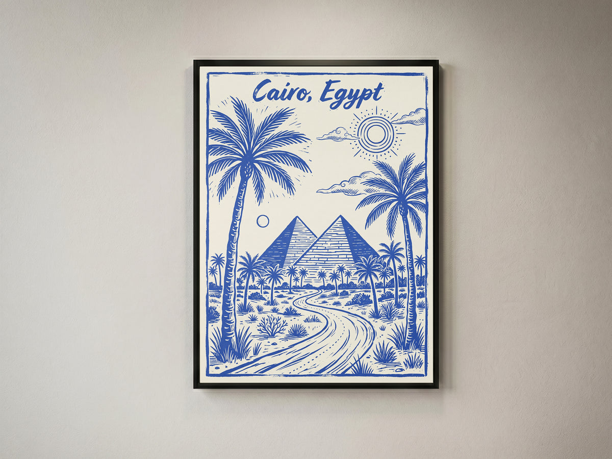Cairo Egypt Retro Vintage Travel Poster Block Print Wall Art Print