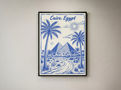 Cairo Egypt Retro Vintage Travel Poster Block Print Wall Art Print
