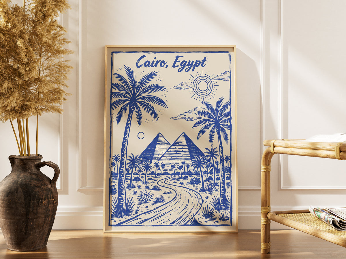 Cairo Egypt Retro Vintage Travel Poster Block Print Wall Art Print